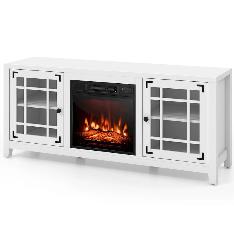 Mobile TV bianco con caminetto elettrico, 58", 1400W