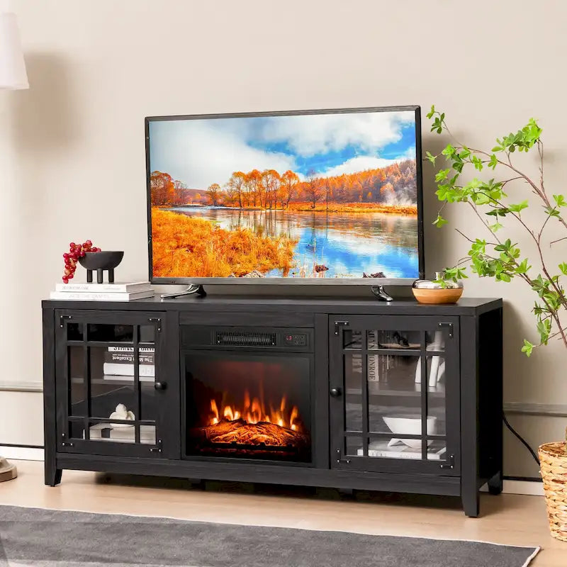 Mobile TV bianco con caminetto elettrico, 58", 1400W