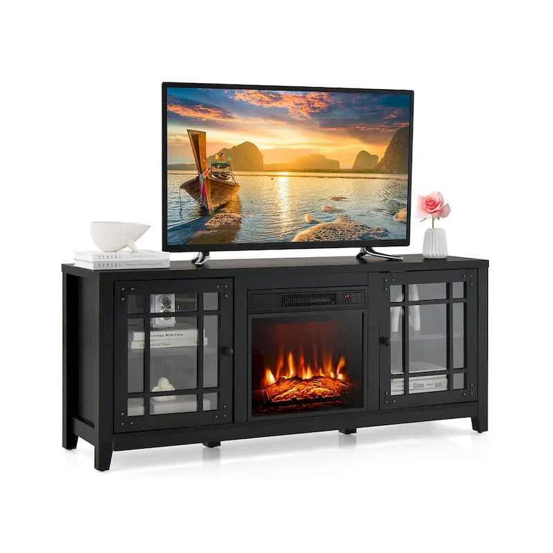 Mobile TV bianco con caminetto elettrico, 58", 1400W
