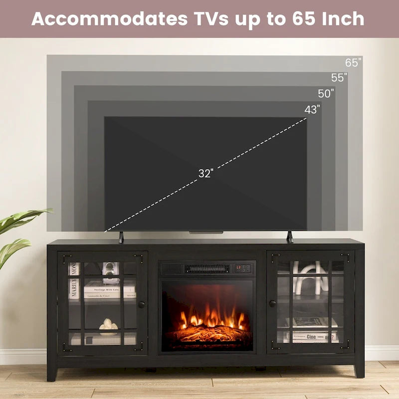Mobile TV bianco con caminetto elettrico, 58", 1400W