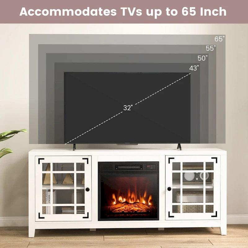 Mobile TV bianco con caminetto elettrico, 58", 1400W