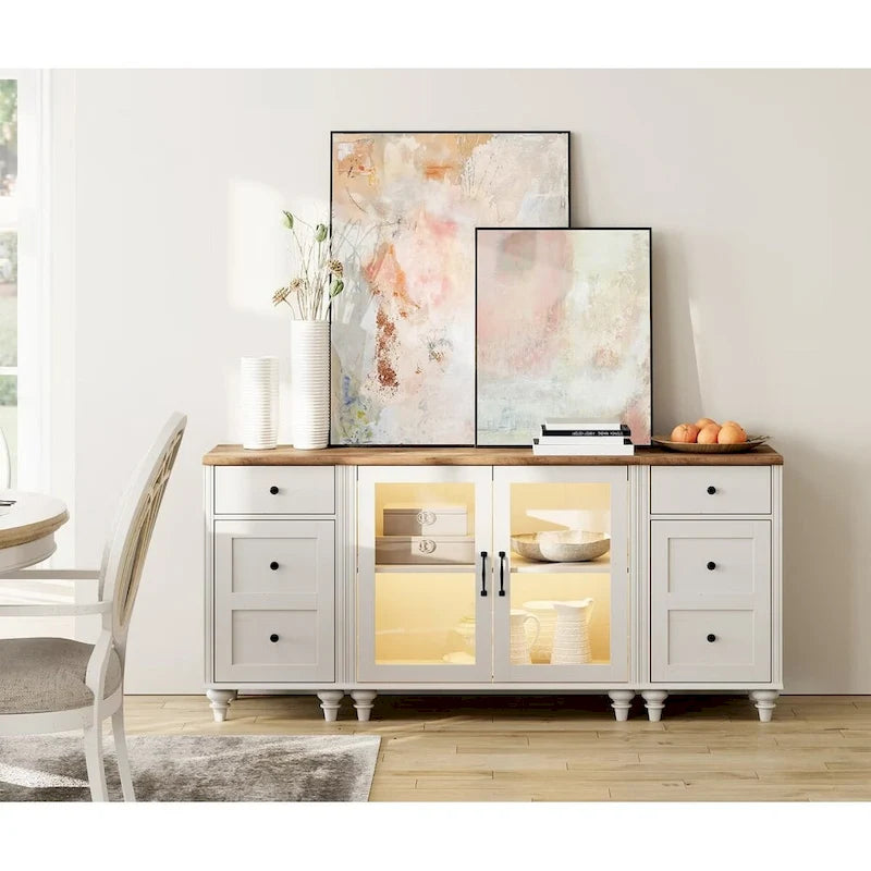 Mobile TV 3-in-1 e Set Tavolino Off White, Stile Mid-Century, Adatto fino a 75"