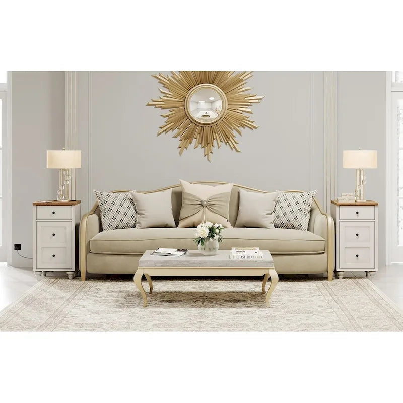 Mobile TV 3-in-1 e Set Tavolino Off White, Stile Mid-Century, Adatto fino a 75"