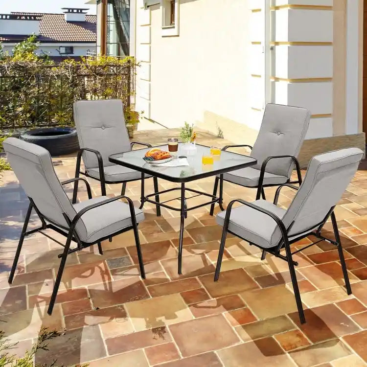 Sedie da pranzo impilabili da esterno con schienale alto grigio-nero, set da 4
