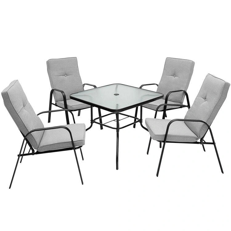 Sedie da pranzo impilabili da esterno con schienale alto grigio-nero, set da 4