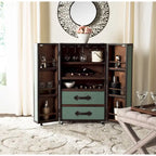 Mobile bar in stile vintage, rovere/verde, con portabicchieri e cassetti