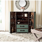 Mobile bar in stile vintage, rovere/verde, con portabicchieri e cassetti