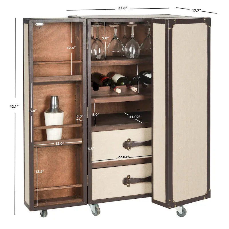 Mobile bar in stile vintage, rovere/verde, con portabicchieri e cassetti