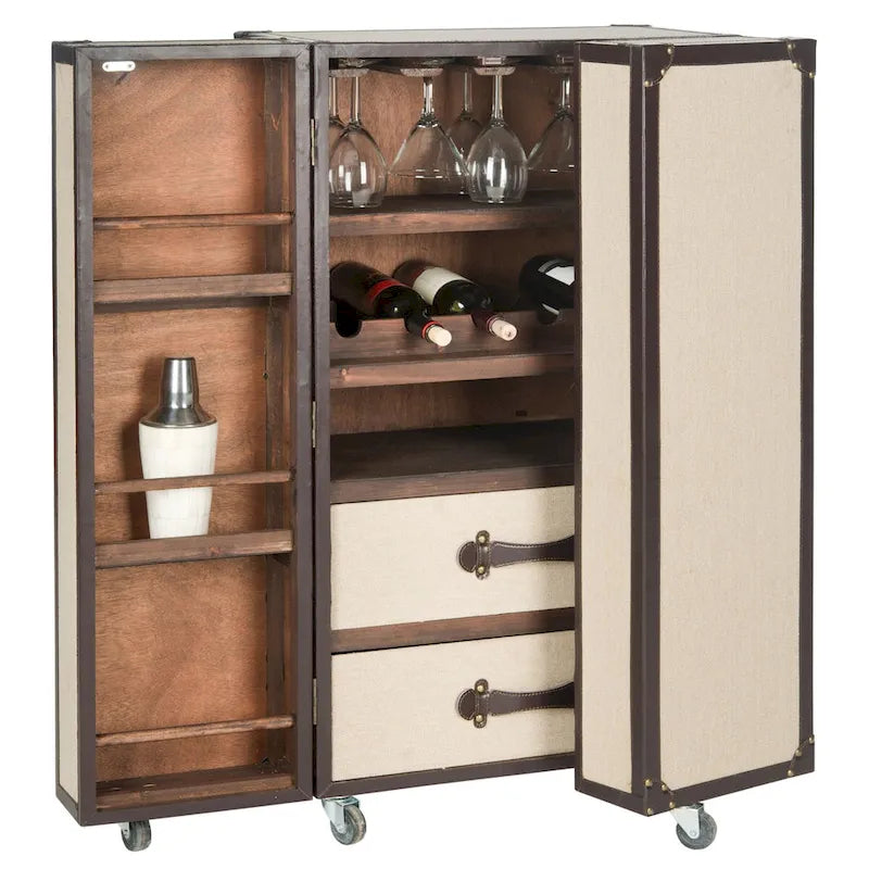 Mobile bar in stile vintage, rovere/verde, con portabicchieri e cassetti
