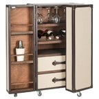 Mobile bar in stile vintage, rovere/verde, con portabicchieri e cassetti