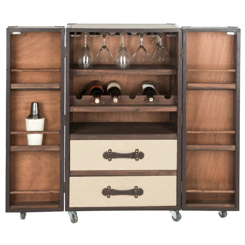 Mobile bar in stile vintage, rovere/verde, con portabicchieri e cassetti