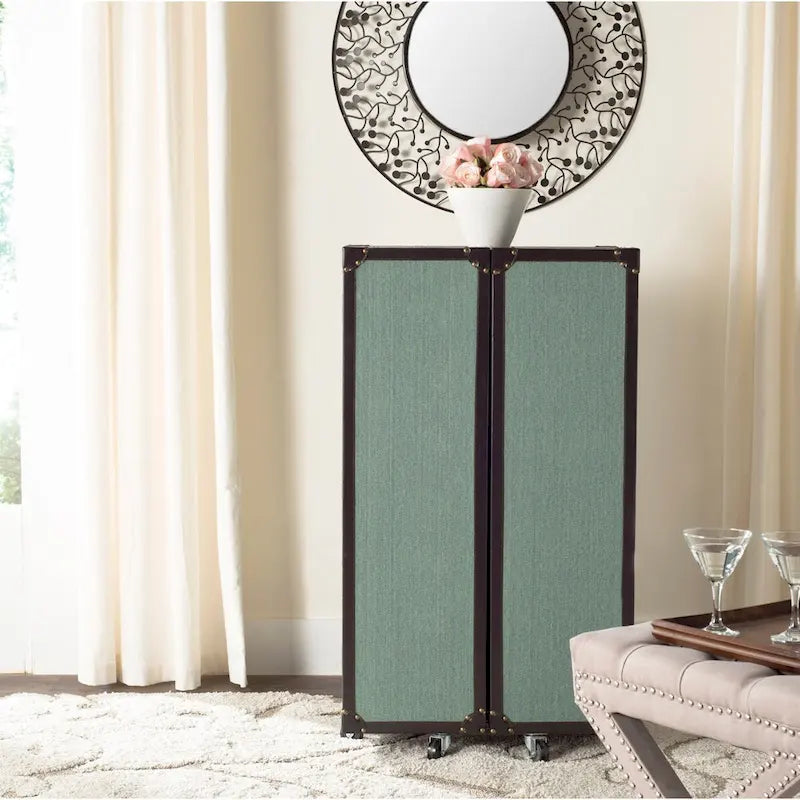 Mobile bar in stile vintage, rovere/verde, con portabicchieri e cassetti