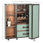 Mobile bar in stile vintage, rovere/verde, con portabicchieri e cassetti