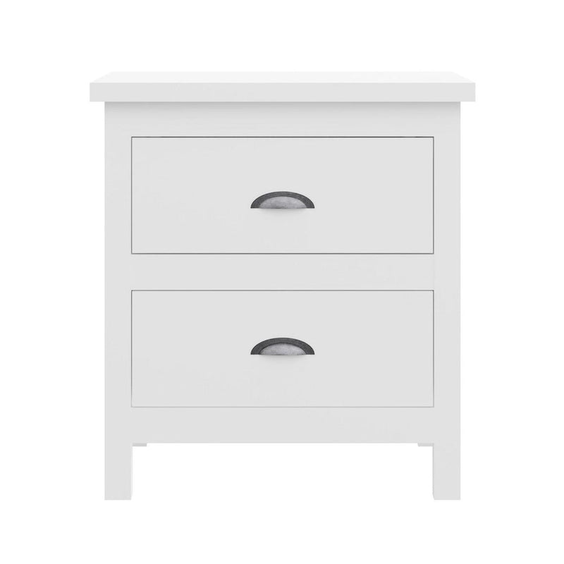 Comodino in legno massello a 2 cassetti, singolo, bianco/grigio