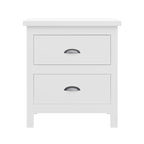 Comodino in legno massello a 2 cassetti, singolo, bianco/grigio