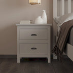 Comodino in legno massello a 2 cassetti, singolo, bianco/grigio