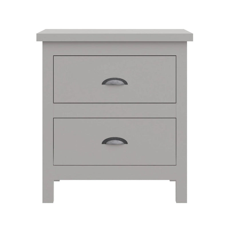 Comodino in legno massello a 2 cassetti, singolo, bianco/grigio