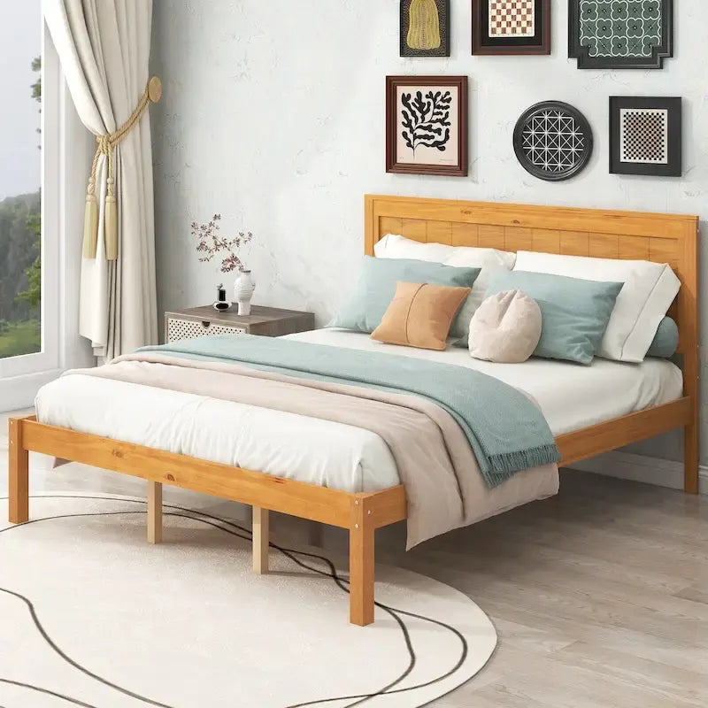 Struttura letto a piattaforma in legno colore Espresso / Naturale / Bianco con testiera, Per 1-2 persone