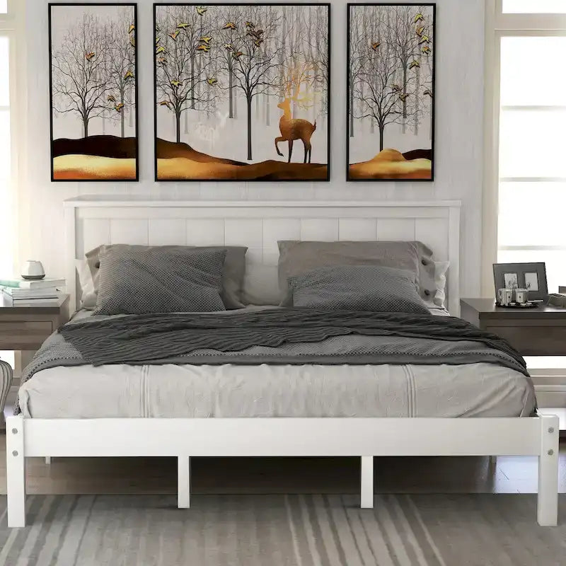Struttura letto a piattaforma in legno colore Espresso / Naturale / Bianco con testiera, Per 1-2 persone