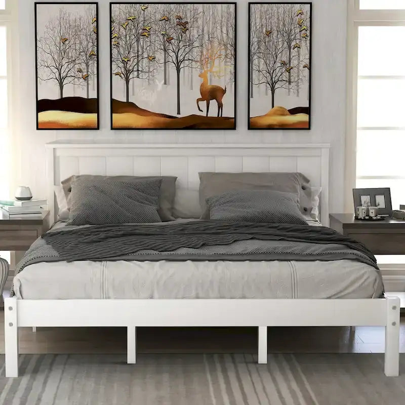 Struttura letto a piattaforma in legno colore Espresso / Naturale / Bianco con testiera, Per 1-2 persone