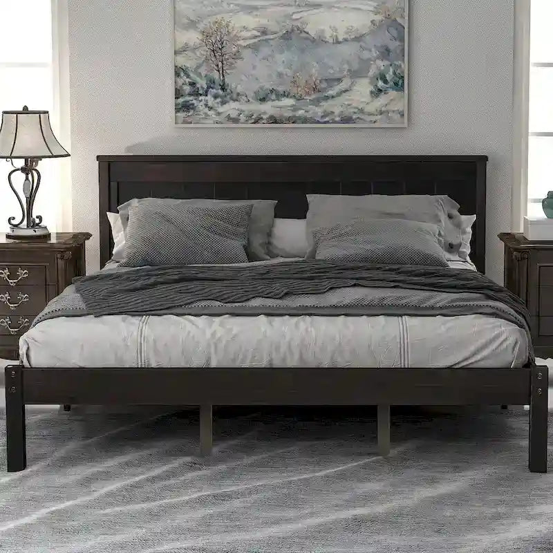 Struttura letto a piattaforma in legno colore Espresso / Naturale / Bianco con testiera, Per 1-2 persone