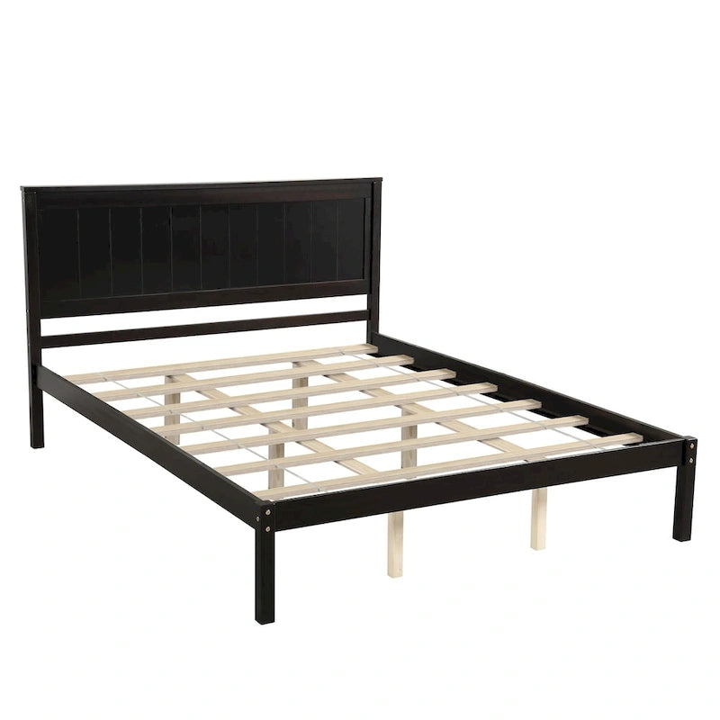 Struttura letto a piattaforma in legno colore Espresso / Naturale / Bianco con testiera, Per 1-2 persone