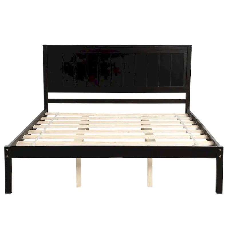 Struttura letto a piattaforma in legno colore Espresso / Naturale / Bianco con testiera, Per 1-2 persone
