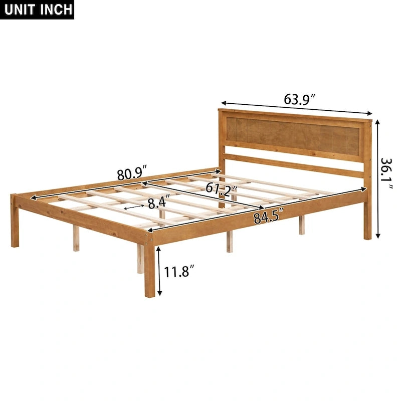 Struttura letto a piattaforma in legno colore Espresso / Naturale / Bianco con testiera, Per 1-2 persone