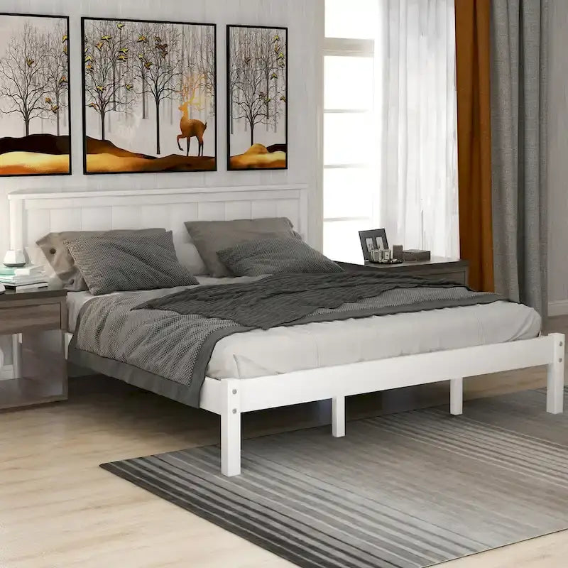 Struttura letto a piattaforma in legno colore Espresso / Naturale / Bianco con testiera, Per 1-2 persone