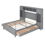 Letto contenitore Full Size grigio/bianco/espresso con ripiani e cassetti nella testiera, per 1-2 persone