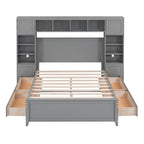 Letto contenitore Full Size grigio/bianco/espresso con ripiani e cassetti nella testiera, per 1-2 persone