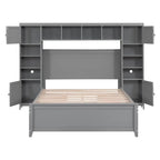 Letto contenitore Full Size grigio/bianco/espresso con ripiani e cassetti nella testiera, per 1-2 persone