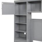 Letto contenitore Full Size grigio/bianco/espresso con ripiani e cassetti nella testiera, per 1-2 persone