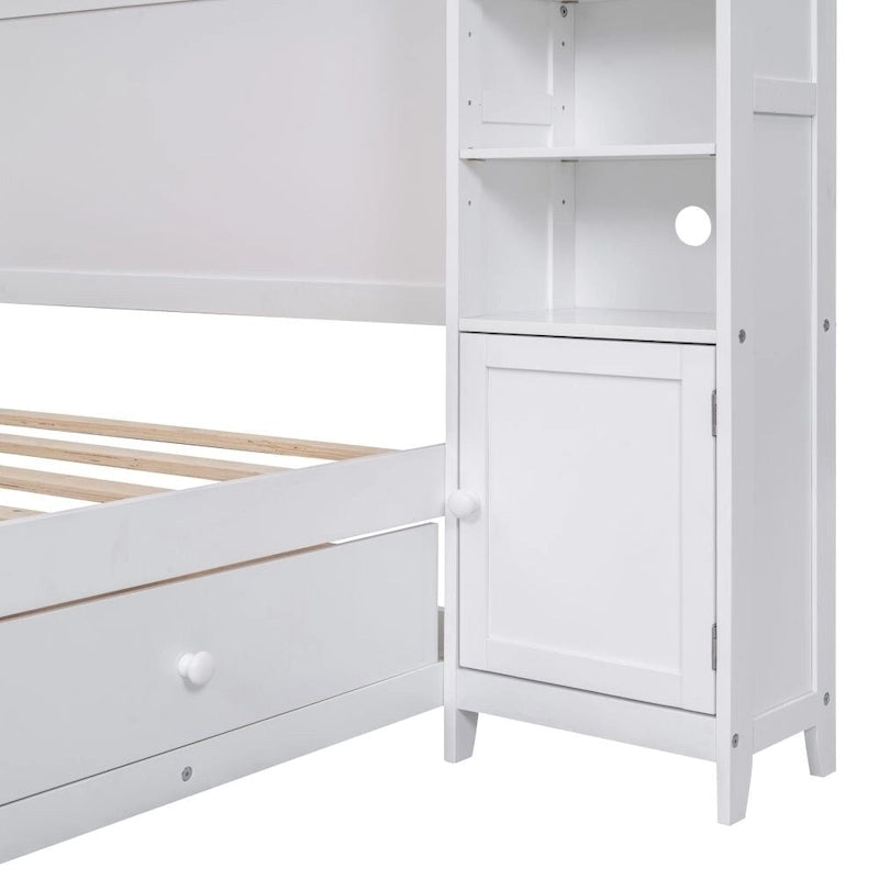 Letto contenitore Full Size grigio/bianco/espresso con ripiani e cassetti nella testiera, per 1-2 persone