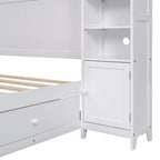 Letto contenitore Full Size grigio/bianco/espresso con ripiani e cassetti nella testiera, per 1-2 persone