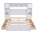 Letto contenitore Full Size grigio/bianco/espresso con ripiani e cassetti nella testiera, per 1-2 persone