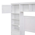 Letto contenitore Full Size grigio/bianco/espresso con ripiani e cassetti nella testiera, per 1-2 persone