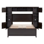 Letto contenitore Full Size grigio/bianco/espresso con ripiani e cassetti nella testiera, per 1-2 persone