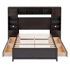 Letto contenitore Full Size grigio/bianco/espresso con ripiani e cassetti nella testiera, per 1-2 persone