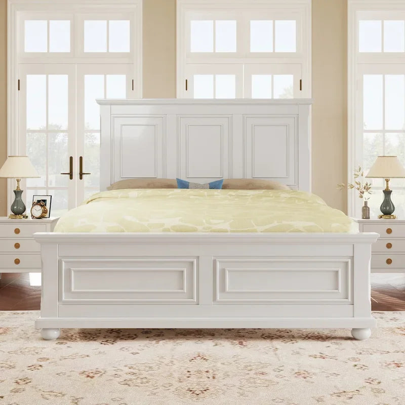 Letto matrimoniale tradizionale a pannelli grigio pietra/bianco/marrone, in legno di pino, per 2 persone