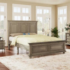 Letto matrimoniale tradizionale a pannelli grigio pietra/bianco/marrone, in legno di pino, per 2 persone