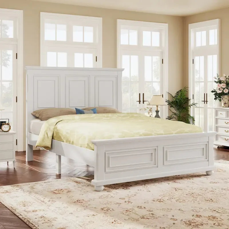 Letto matrimoniale tradizionale a pannelli grigio pietra/bianco/marrone, in legno di pino, per 2 persone