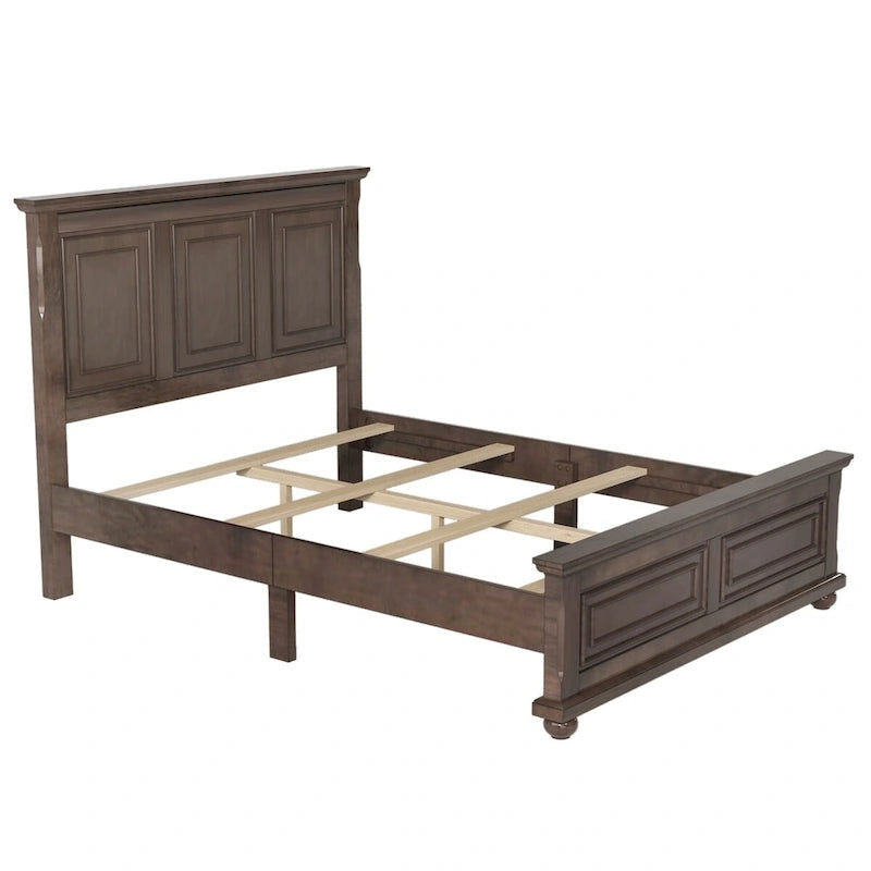 Letto matrimoniale tradizionale a pannelli grigio pietra/bianco/marrone, in legno di pino, per 2 persone