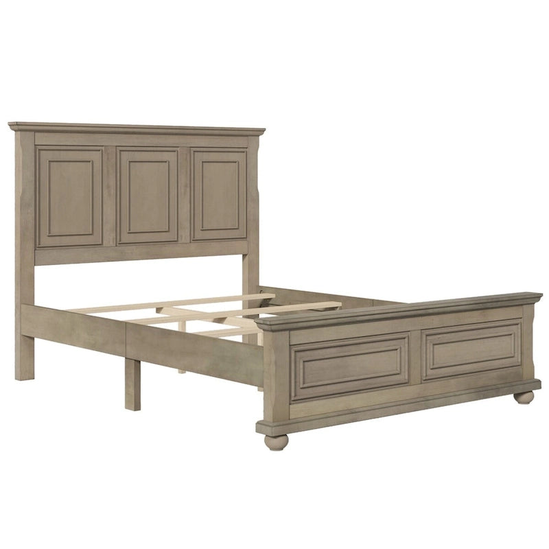 Letto matrimoniale tradizionale a pannelli grigio pietra/bianco/marrone, in legno di pino, per 2 persone