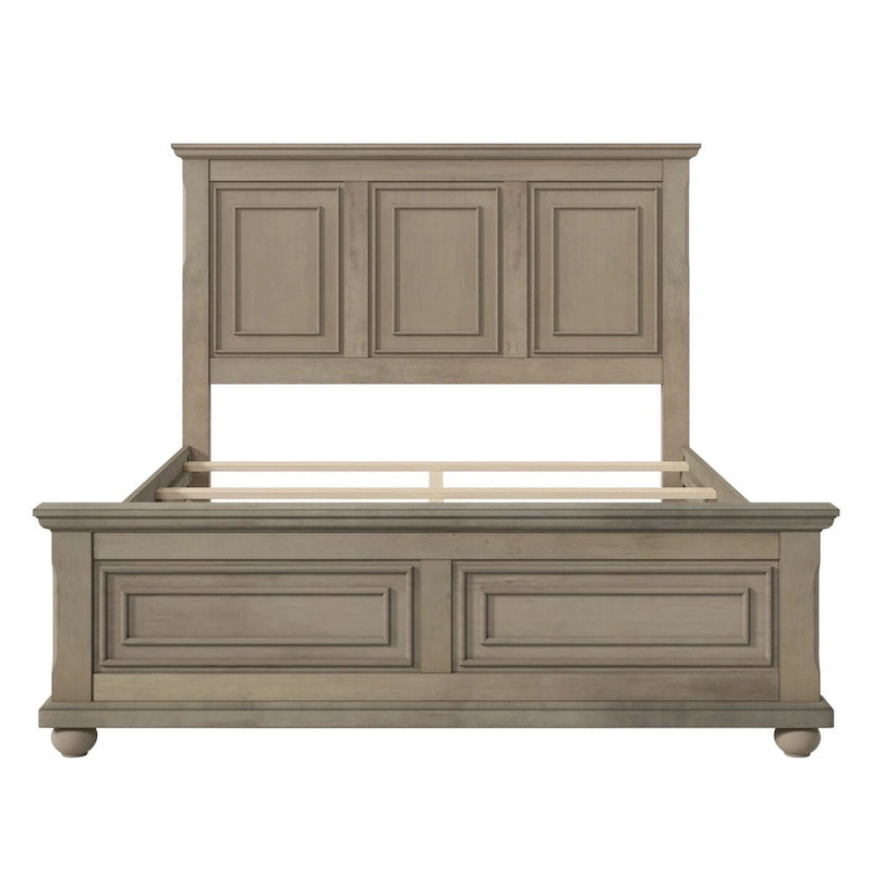 Letto matrimoniale tradizionale a pannelli grigio pietra/bianco/marrone, in legno di pino, per 2 persone