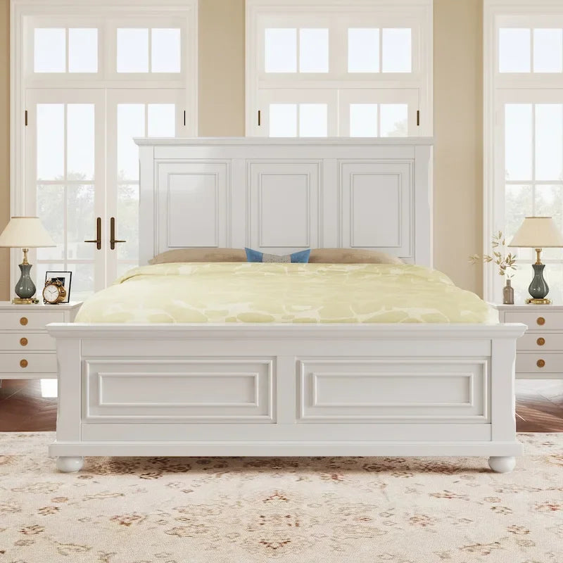 Letto matrimoniale tradizionale a pannelli grigio pietra/bianco/marrone, in legno di pino, per 2 persone