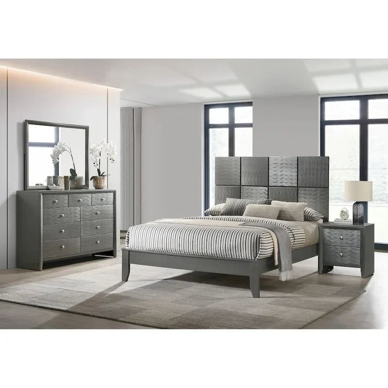 Set camera da letto 3 pezzi con pannello grigio canna di fucile, per 1-2 persone (matrimoniale/queen/king)