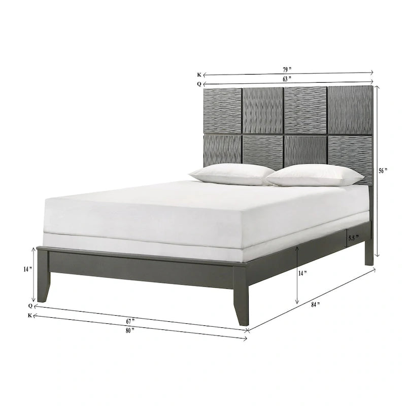 Set camera da letto 3 pezzi con pannello grigio canna di fucile, per 1-2 persone (matrimoniale/queen/king)