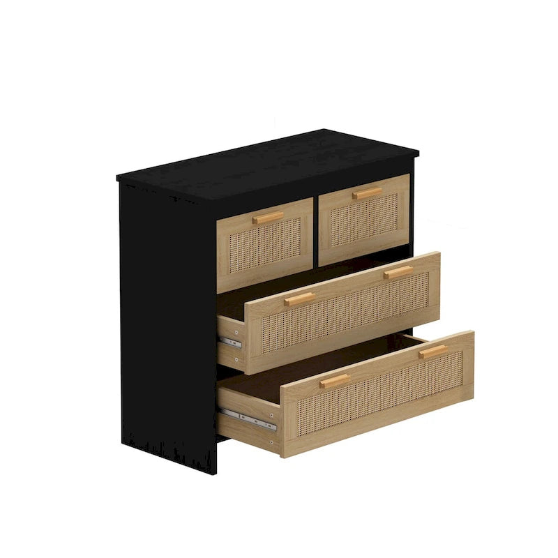 Mobile contenitore a 4 cassetti in rattan, nero/naturale, per 1 persona