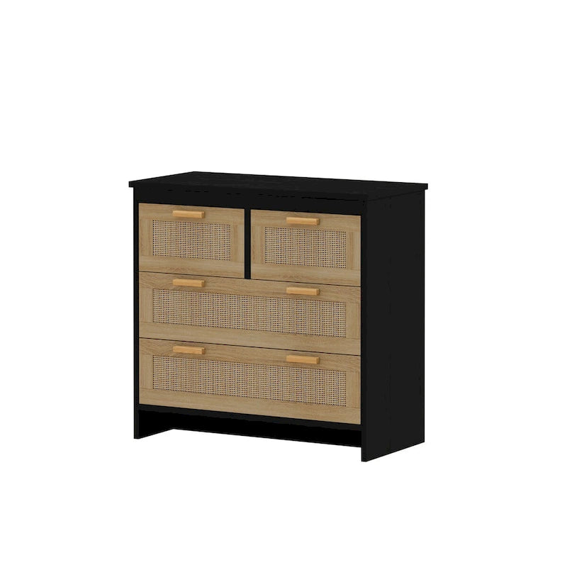 Mobile contenitore a 4 cassetti in rattan, nero/naturale, per 1 persona
